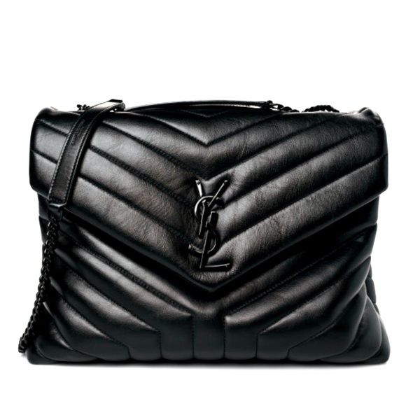 SAINT LAURENT Calfskin Quilted Monochrome Medium Loulou Chain Satchel Black - Picture 1 of 11